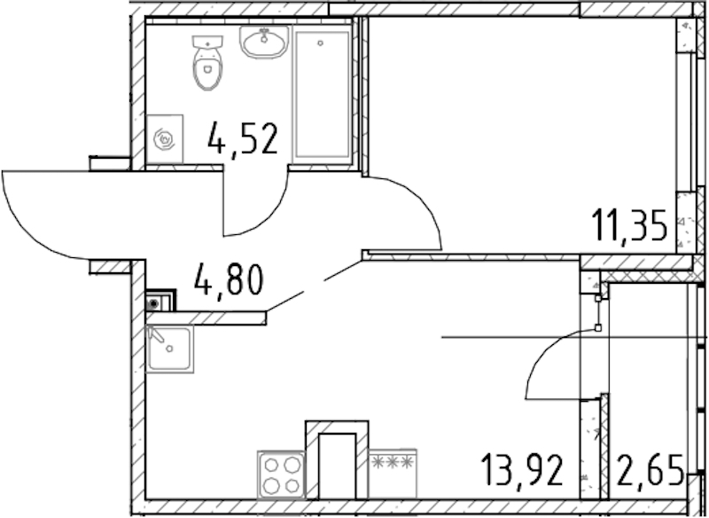 1-комнатная квартира 34.59 м², 10/23 эт., ЖК «Город Первых»
